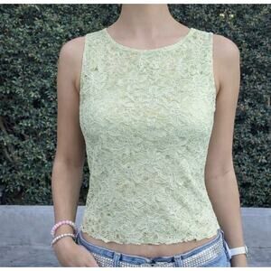 Vintage Brittany Black Petites Lace and Sequins Fairy Y2K Green Tank Top USA Sm